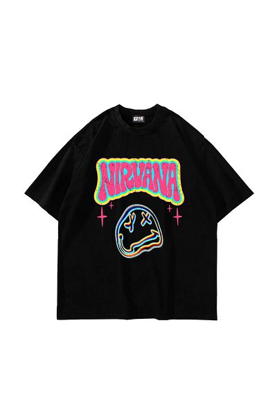 Sekizbiraltı Tricou negru unisex oversize cu imprimeu Nirvana Smile