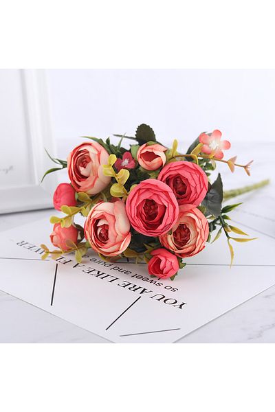 Choice Red 10 Heads Vintage Tea Roses Artificial Flowers 6 Head 4 Small Bud Bouquet Wedding Home Diy Wreath