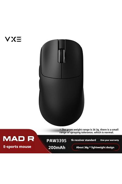 Choice ماوس الألعاب الرياضية الإلكترونية الجديد من MAD R باللون الأسود 1K من Vxe Mad R/R Major Paw3395/3950 ثنائي الوضع غير مسامي وخفيف الوزن