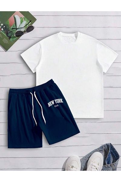 BYMEER Σετ μπλουζάκι με σορτς Navy Blue White New York με στάμπα