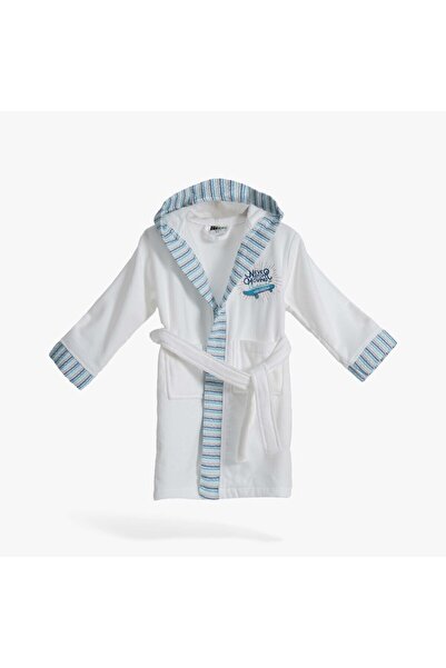 Green Black Power Erkek Çocuk Bornoz Beyaz