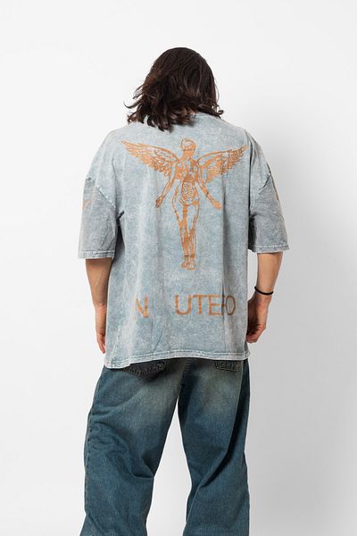 Sekizbiraltı Λευκό μπλουζάκι Nirvana Unisex Oversize - Πλένεται με στάμπα στην πλάτη