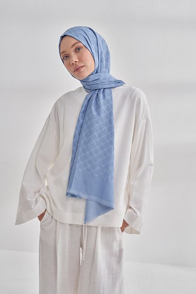 ARMANDA ŞAL DE BUMBAC MONOGRAMĂ CU LANT - BLU DENIM
