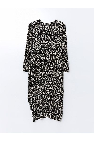 LC Waikiki Lcw Grace Black Crew Neck Print A-Line Dress for Women