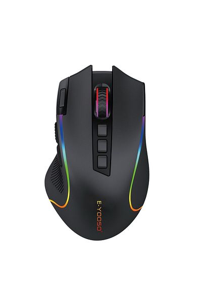 Choice ماوس الألعاب اللاسلكي E-YOOSO X-11 RGB USB 2.4G باللون الأسود 4000 نقطة في البوصة 9 أزرار قابلة للبرمجة مريحة
