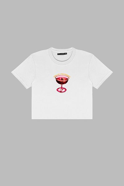 Sekizbiraltı Crop Top alb - Bite My Strawberry Printed