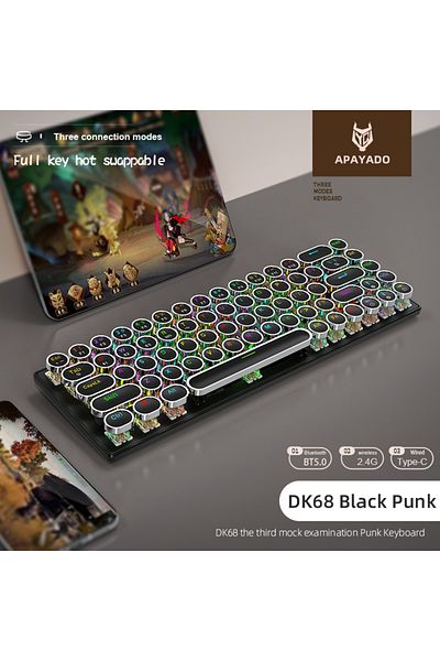 Choice لوحة مفاتيح ميكانيكية بلاك بانك DK68 بانك لاسلكية مع إضاءة RGB ديناميكية من APAYADO، 68 مفتاحًا، بلوتوث ثلاثي