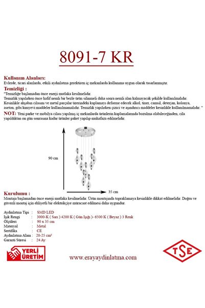 Eray Aydınlatma 8091-6 1 7li Krom Sarkıt Led Avize