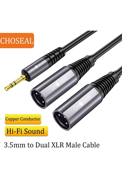 Choice كابل صوت مقسم من 3.5 ملم إلى XLR ذكر من CHOSEAL بطول 1 متر، كابل صوت مقسم من 3.5 ملم إلى XLR، موصل ستيريو من TRS ذكر إلى 2XLR ذكر، Interco