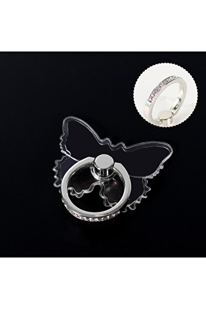 Choice حامل حلقي للهاتف المحمول على شكل فراشة فضية شفافة تدور 360 درجة مع قبض...