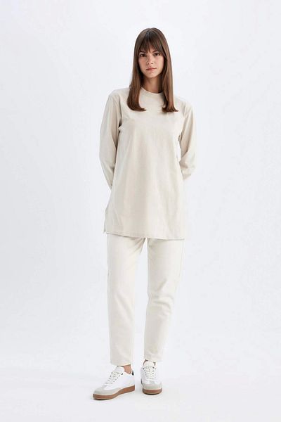 DeFacto D0410 Μπεζ Oversize Wide Fit Basic Απλό Φούτερ Μπλούζα