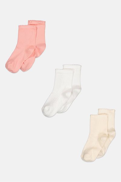 Bebe Kids Girl 3 Pairs Ribbed Crew Socks, Pink