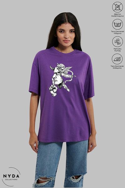 Nyda Collections Unisex Crew Neck Sus Mark εμπριμέ βαμβακερό μπλουζάκι με κοντό μανίκι