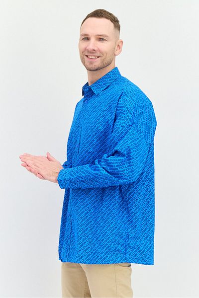 collusion Men Regular Fit Allover Print Long Sleeves Casual Shirt, Blue