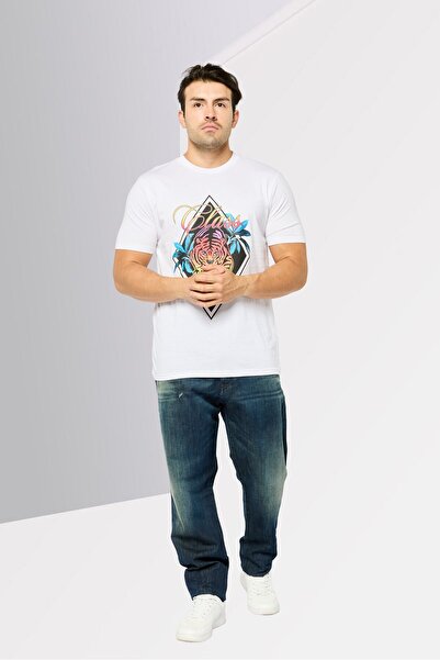 Cavalli Class Men Crew Neck Short Sleeve Graphic Print T-Shirt, White