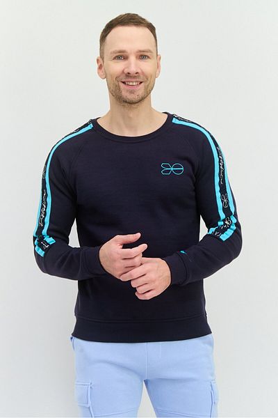 Crosshatch Men Crew Neck Brand Logo Long Sleeves Sweatshirt, Navy