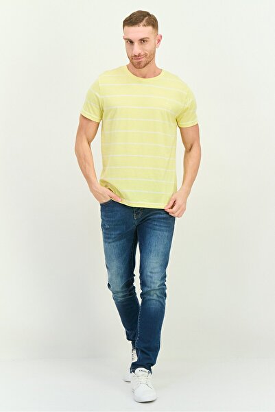 Gant Men Crew Neck Short Sleeves Stripe T-Shirt, Yellow