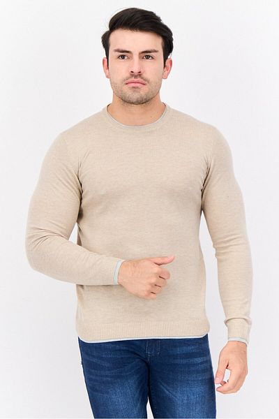 Sorbino Men Crew Neck Textured Long Sleeves Sweater, Beige
