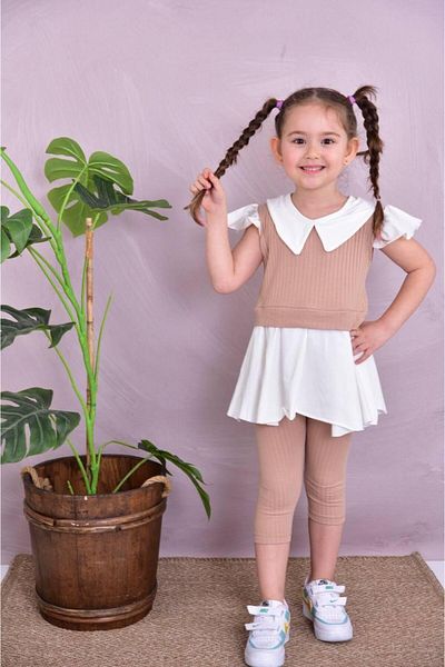 TRENDİMİZBİR Baby Collar Καλοκαιρινό Κοριτσίστικο Καλσόν Κάτω Σετ