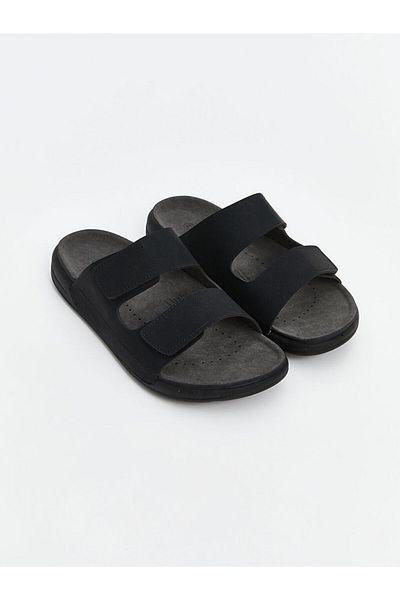 LC Waikiki Papuci pentru bărbați LCW STEPS cu aspect de piele intoarsa neagra Velcro