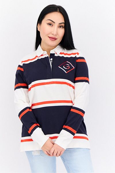 Gant Women Regular Fit Long Sleeves Stripe Polo Shirt, Navy