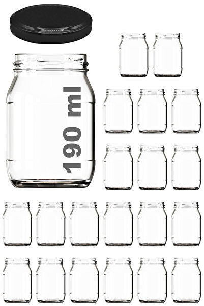 Afracam 190 ml Metal Siyah Kapaklı Konserve Kavanozu 190 Cc Şeffaf Bebek Mama Kavanoz 20 Adet