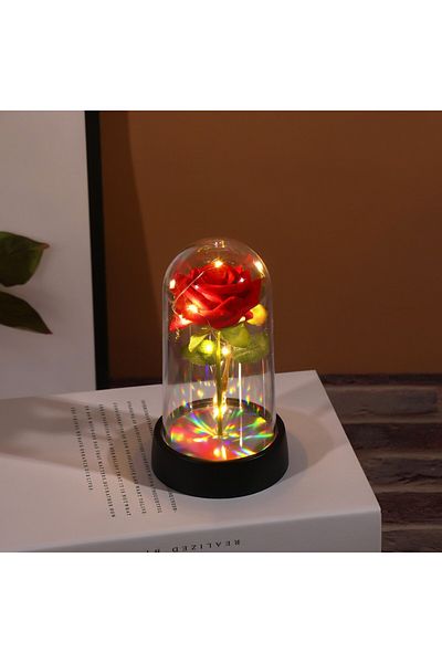 Choice Red Artificial Flowers Led Red Rose Creative Valentine's Day Gift Rose In Glass Cover With Stand Lig