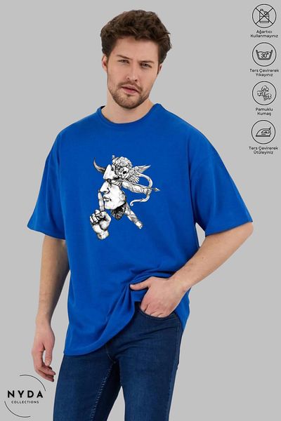 Nyda Collections Unisex Crew Neck Sus Mark εμπριμέ βαμβακερό μπλουζάκι με κοντό μανίκι