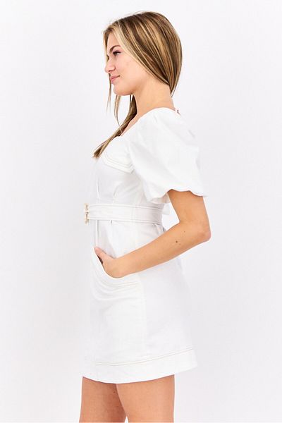 Steve Madden Women Solid Belted Mini Dress, White