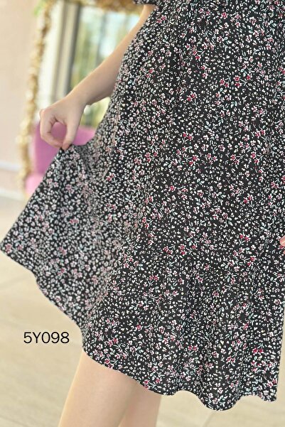 İnce Topuk V-Neck Button Detail Viscose Dress 5Y098