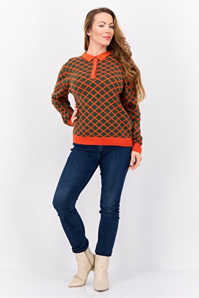 Gant Women Spread Collar Argyle Pattern Sweater, Green