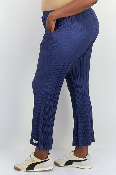 The Giving Movement Women Regular Fit Textured Wide Leg Pants, Slate Blue