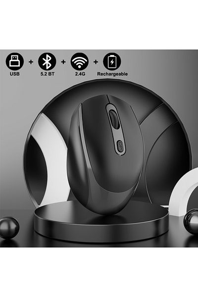 congdi ماوس لاسلكي قابل لإعادة الشحن ومتوافق مع البلوتوث 2.4 جيجاهرتز بصري مع ماوس USB RGB بدقة 1600 نقطة في البوصة باللون الأسود