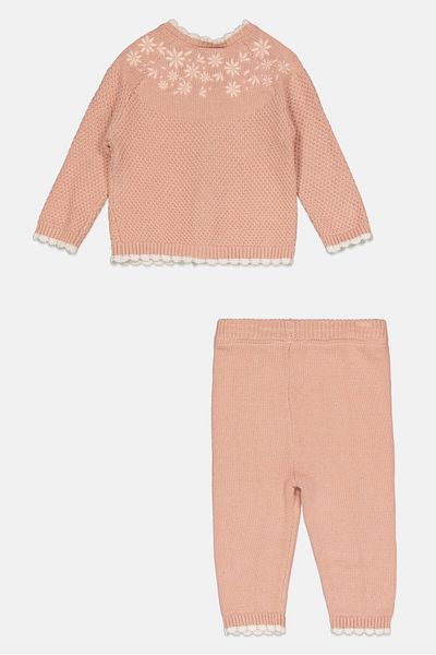 Rock A Bye Baby Boutique Toddlers Girl 2 Pcs Embroidered Cardigan And Sweatpant Set, Pink
