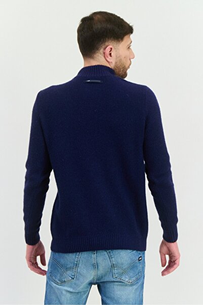 GAS Men Mock Neck Knitted Sweater, Navy