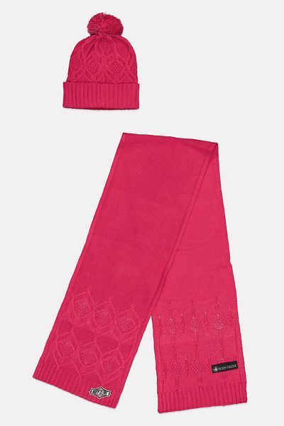 Body Glove Women Embroidered Scarves With Beanie Set, Pink