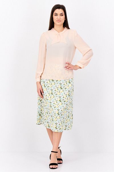 Steve Madden Women Mock Neck Solid Long Sleeves Blouse, Creamy Peach