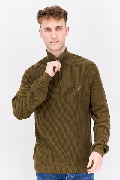 Gant Men Mock Neck Embroidered Logo Sweater, Olive Green