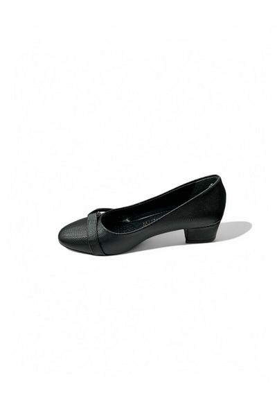 iskarpino Black Stone Detailed Decorated Orthopedic Comfortable Heeled Women's Shoes