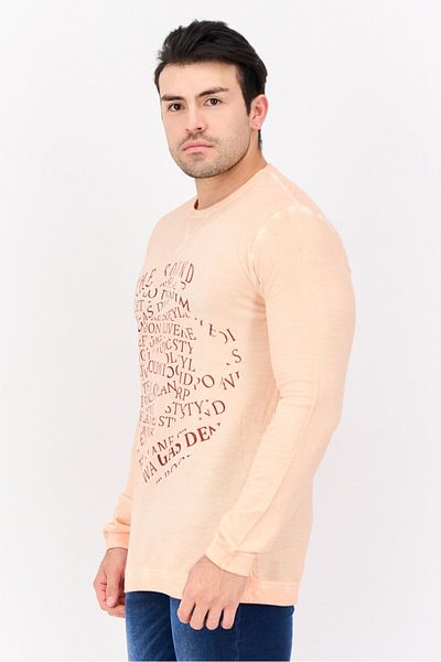 GAS Men Crew Neck Graphic Printed Long Sleeve Sweatshirt, Orange