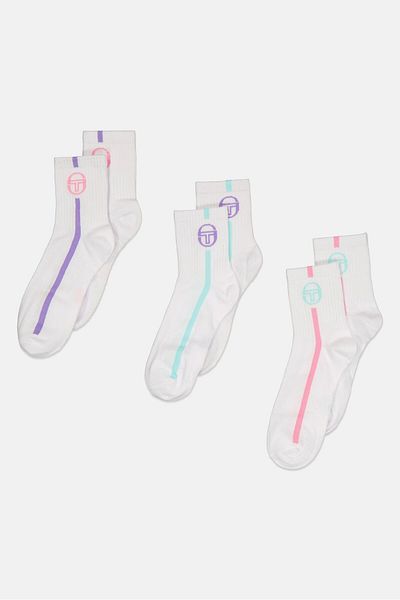 Sergio Tacchini Women 3 Pair Brand Logo Crew Socks, White