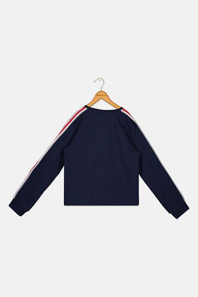 FREDDY Kids Girl Round Neck Long Sleeve Brand Logo Sweatshirt, Navy