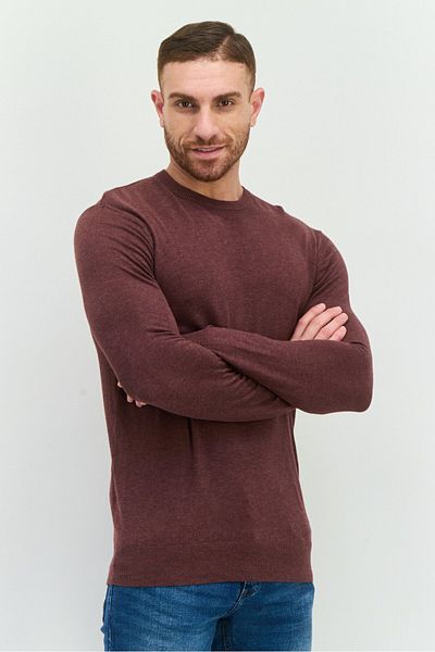 French Connection Men Crew Neck Knitted Sweater, Heather Maroon