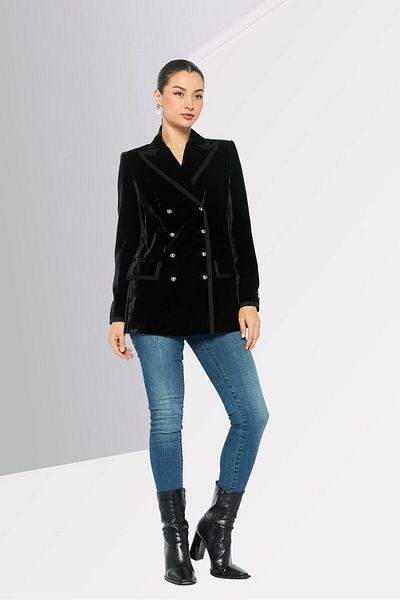 Emporio Armani Women Regular Fit Velvet Trench Coat, Black
