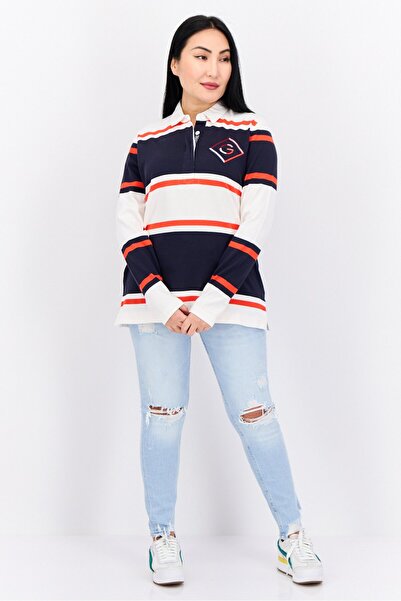 Gant Women Regular Fit Long Sleeves Stripe Polo Shirt, Navy