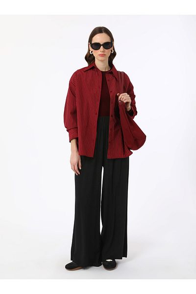 Benin Wide Leg Elastic Waist Viscose Trousers - Black - Benin