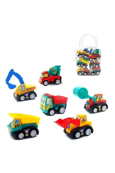 Choice 6PCs 1 Bag 6 PCS Mini Inertial Pull Back Engineering Car Plastic Friction Vehicle Truck Model Toy Fo