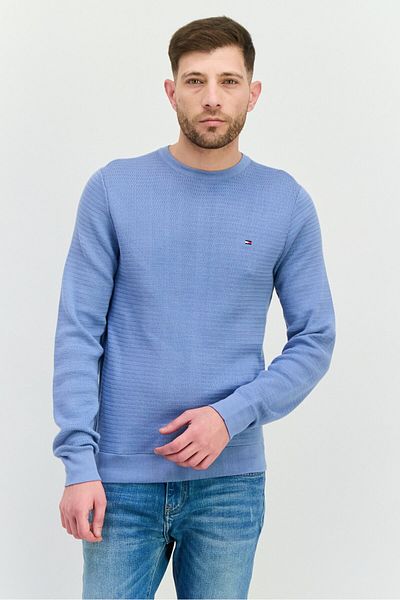 Tommy Hilfiger Men Crew Neck Long Sleeve Embroidered Logo Sweater, Slate Blue