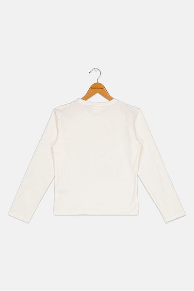 FREDDY Kids Girl Crew Neck Long Sleeve Graphic Print Shirt, Off White