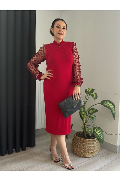 MODA Plus Size Floral Tulle Sleeve Dress